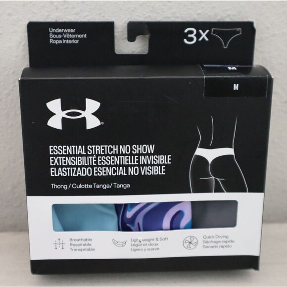 Under Armour 1383908-468 Women's Sz M Multi 3-pk Essential Stretch No-Show Thong - Picture 1 of 4